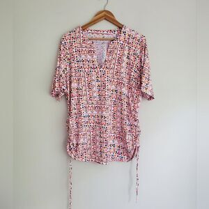 Lands' End colorful nylon spandex short sleeve v neck top size 1X